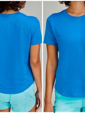 LULULEMON High Neck Running & Training Tee Bright Blue Performance T-Shirt